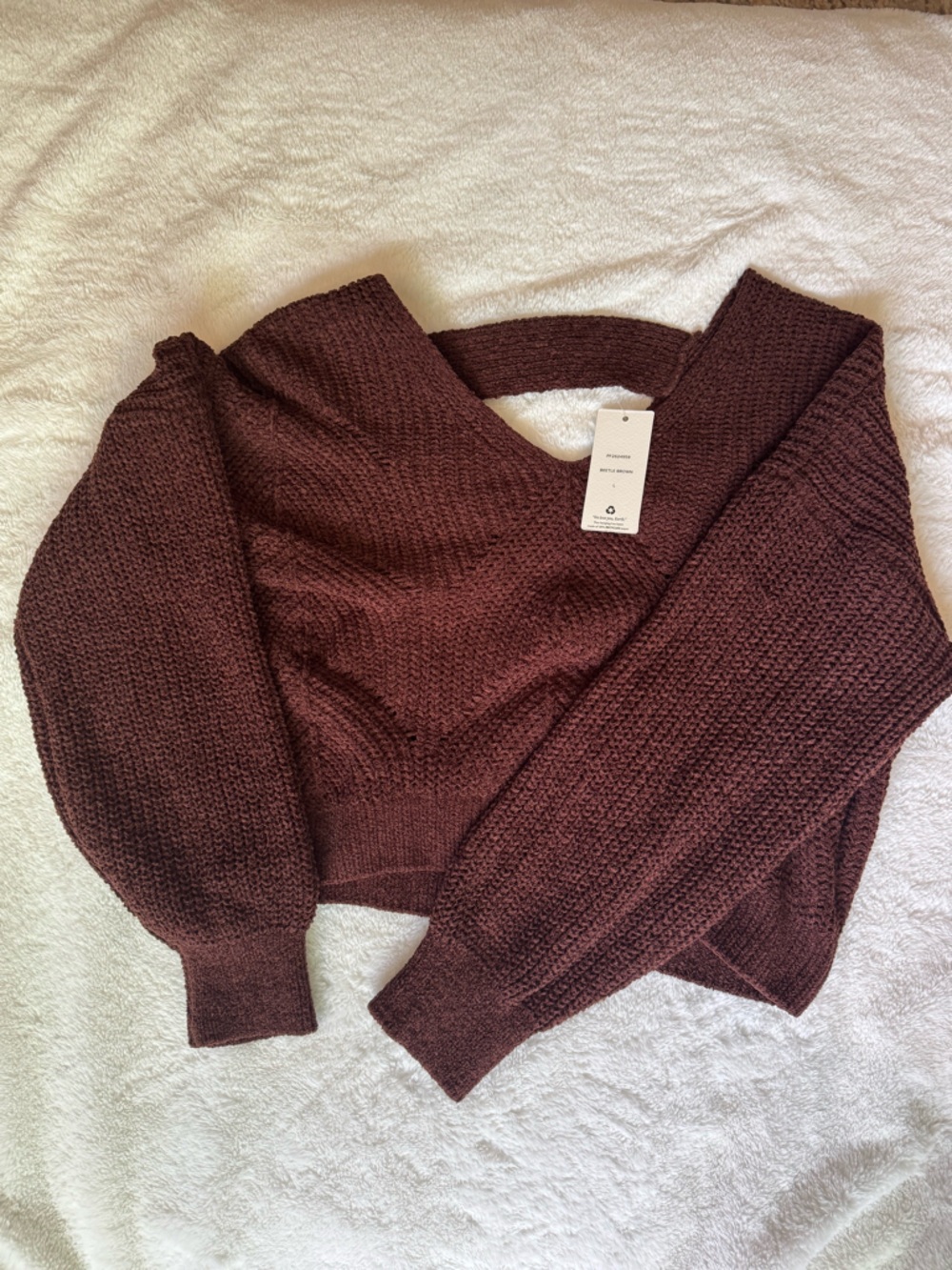 Pink Rose Women's Chunky Knit Sweater in Dark Brown/Burgundy